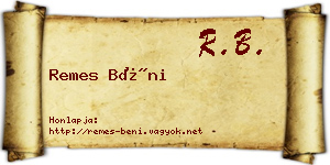 Remes Béni névjegykártya